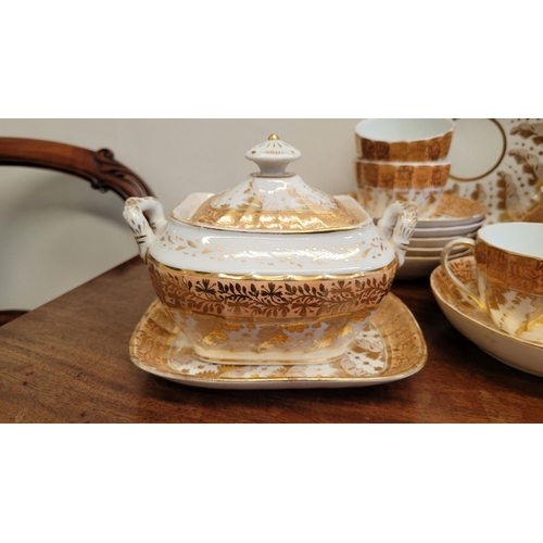 330 - A VINTAGE PARTIAL TEA/COFFEE SET, with gold & salmon coloured palette, comes with; 2 deep plates, 12... 