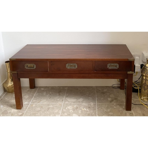 5 - A WONDERFUL MAHOGANY HALL TABLE WITH MATCHING MIRROR, mirror rectangular form, both with brass mount... 