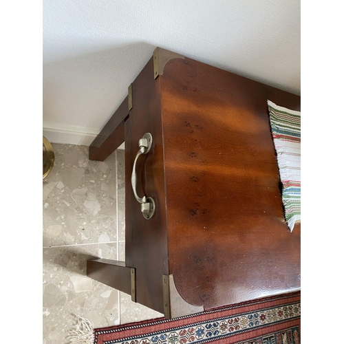 5 - A WONDERFUL MAHOGANY HALL TABLE WITH MATCHING MIRROR, mirror rectangular form, both with brass mount... 