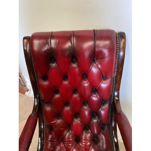 57 - AN EXCELLENT RED LEATHER CHESTERFIELD ROCKING CHAIR, button back stud upholstery with red leather, o... 