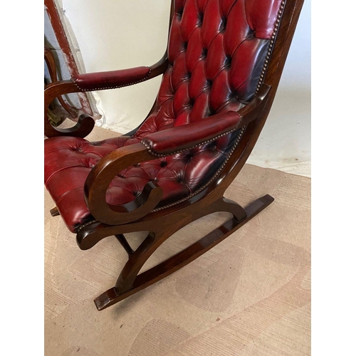 57 - AN EXCELLENT RED LEATHER CHESTERFIELD ROCKING CHAIR, button back stud upholstery with red leather, o... 