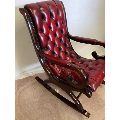 57 - AN EXCELLENT RED LEATHER CHESTERFIELD ROCKING CHAIR, button back stud upholstery with red leather, o... 