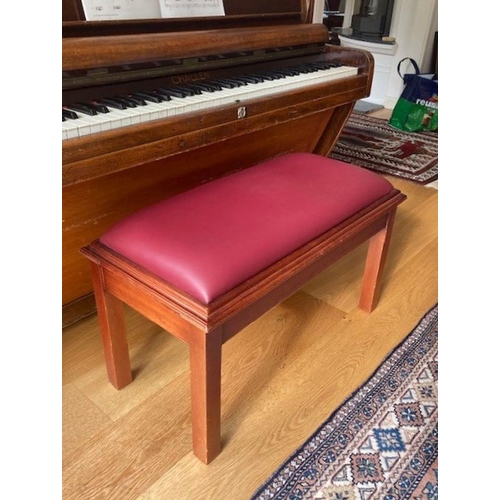 58 - A LEATHER TOPPED PIANO STOOL, Meranti wood with Swedish quality leather from Elmo Sweden. Opening to... 