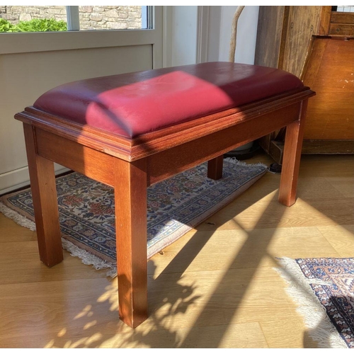 58 - A LEATHER TOPPED PIANO STOOL, Meranti wood with Swedish quality leather from Elmo Sweden. Opening to... 