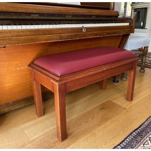 58 - A LEATHER TOPPED PIANO STOOL, Meranti wood with Swedish quality leather from Elmo Sweden. Opening to... 