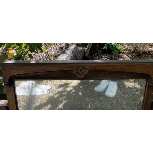 74 - AN ART NOUVEAU MAHOGANY RECTANGULAR SWING MIRROR, with carving to frame, dimensions: 59cm high x 66c... 