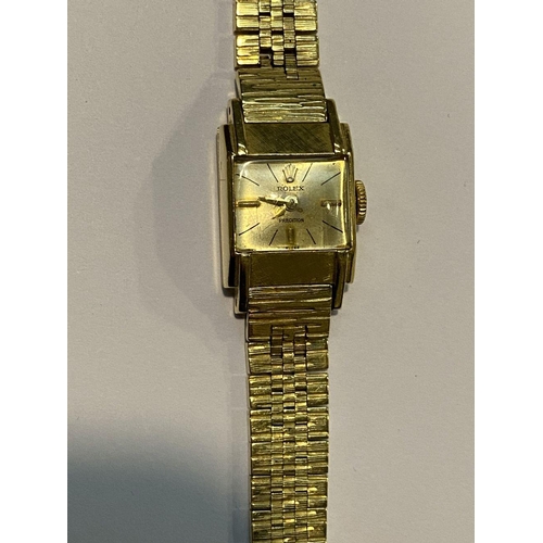 8 - A VINTAGE ROLEX PRECISION 18CT GOLD LADIES WRISTWATCH, with chain delicate chain link strap, Marked ... 