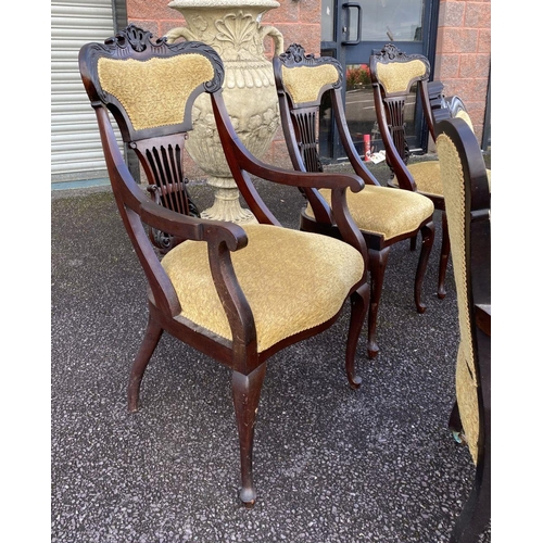 83 - AN EXCELLENT ROSEWOOD NINE PIECE FURNITURE SUITE, to include four chairs, two carvers, settee and tw... 