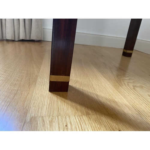 89 - A FINE ROSEWOOD INLAID SIDE TABLE, square top with brass inlay and mounts to corners, as well as bas... 