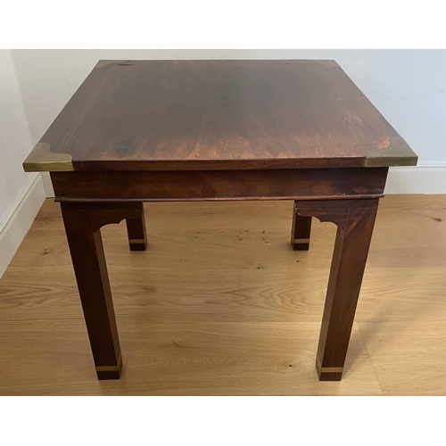 89 - A FINE ROSEWOOD INLAID SIDE TABLE, square top with brass inlay and mounts to corners, as well as bas... 