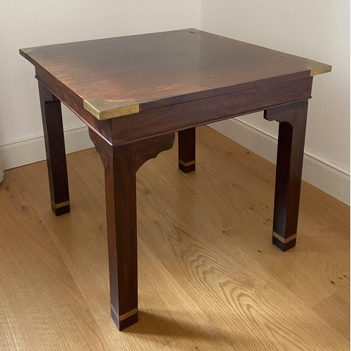 89 - A FINE ROSEWOOD INLAID SIDE TABLE, square top with brass inlay and mounts to corners, as well as bas... 