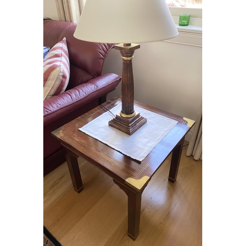 89 - A FINE ROSEWOOD INLAID SIDE TABLE, square top with brass inlay and mounts to corners, as well as bas... 