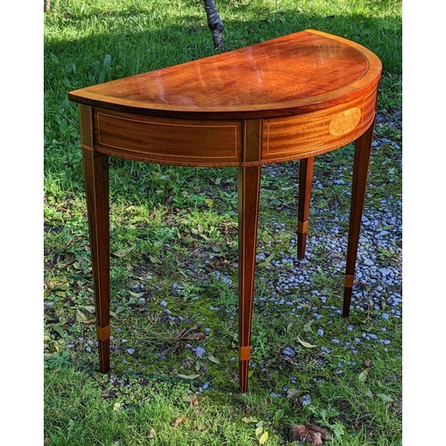 9 - A VERY FINE GEORGIAN STYLE MEHOGANY DEMI LUNE PIER TABLE, with satinwood cross banding and stringing... 