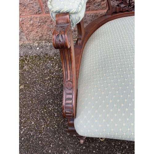 90 - A PAIR OF FINE VICTORIAN MAHOGANY ARMCHAIRS, upholstered with button back atop carved back splat, wi... 