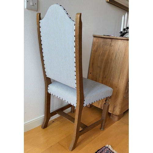 93 - A PAIR OF ANTIQUE SWEDISH UPHOLSTERED HALL CHAIRS, with turned legs supported by cross stretchers, s... 