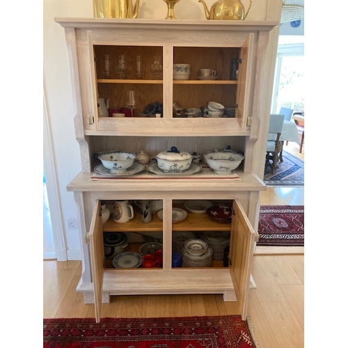 332 - AN VINTAGE PINE KITCHEN DRESSER, c.1970, with cornice above two doors, opening to shelved interior, ... 