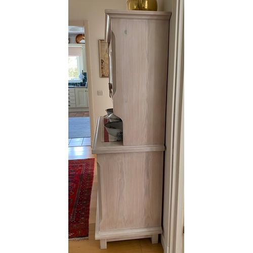 332 - AN VINTAGE PINE KITCHEN DRESSER, c.1970, with cornice above two doors, opening to shelved interior, ... 