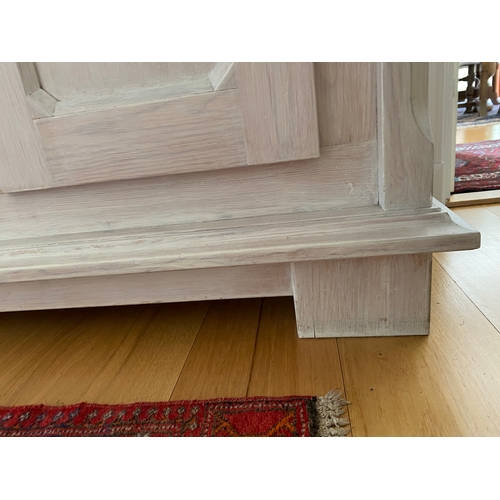 332 - AN VINTAGE PINE KITCHEN DRESSER, c.1970, with cornice above two doors, opening to shelved interior, ... 