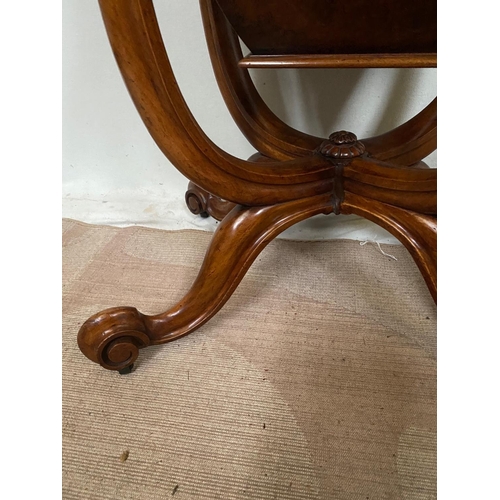 14 - A VERY FINE 19TH CENTURY WALNUT & MIXED WOOD WORK / GAMES TABLE, the serpentine shaped top opens to ... 