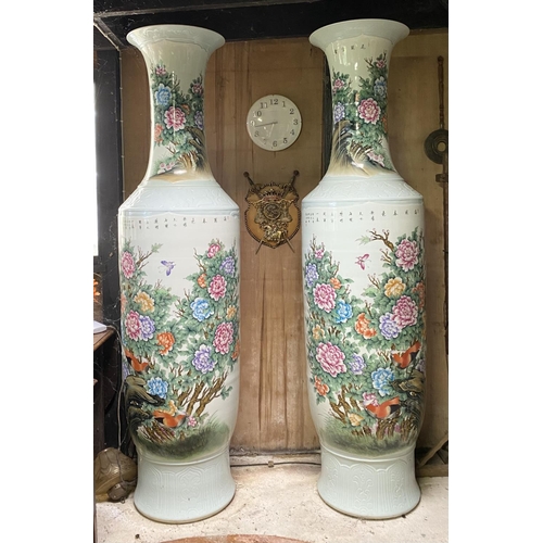 16 - A PAIR OF EXCEPTIONAL CHINESE FAMILLE ROSE PORCELAIN FLOOR VASES, Qing Dynasty, with tapered body an... 