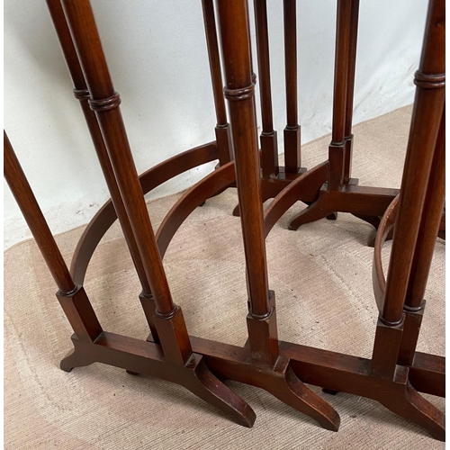 37 - A VERY FINE NEST OF FOUR ROSEWOOD & SATINWOOD TABLES, the surface to each of the tables has satinwoo... 