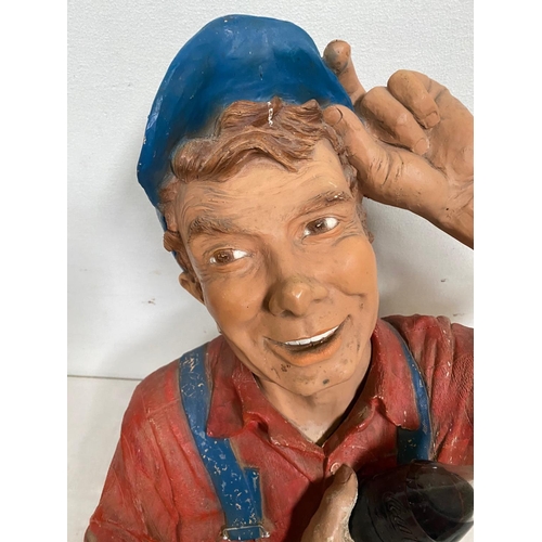 43 - A VINTAGE COCA COLA ADVERTISING FIGURE, in the form of a smiling man in a cap & dungarees, 47cm tall... 