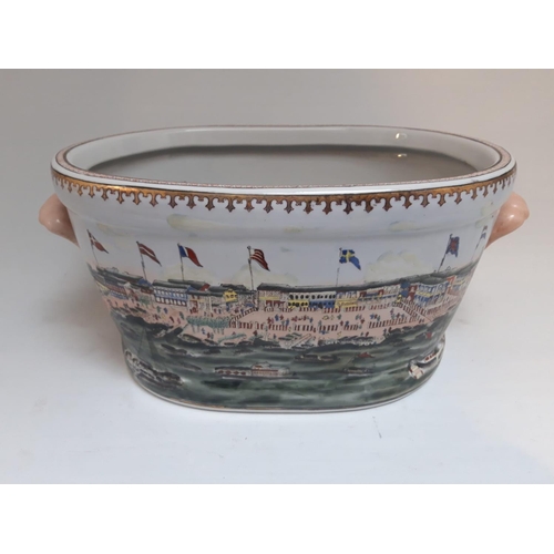 47 - A CHINESE FISH BOWL / FOOTBATH PLANTER, the outside decorated with the well-known image depicting th... 