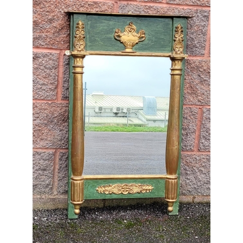51 - A GOOD QUALITY LATE 19TH CENTURY EMPIRE STYLE OVER-MANTLE / WALL MIRROR, with green & gilt colour to... 