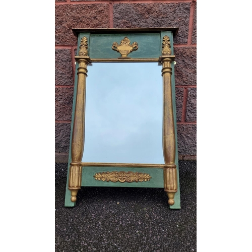 51 - A GOOD QUALITY LATE 19TH CENTURY EMPIRE STYLE OVER-MANTLE / WALL MIRROR, with green & gilt colour to... 