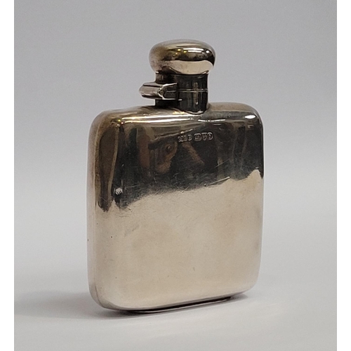 52 - A NEATLY SIZED EARLY 20TH CENTURY SILVER HIP-FLASK BY MARPLES & BEASLEY, with hinged lid. Chester, m... 