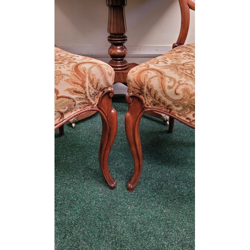 53 - A VERY GOOD PAIR OF VICTORIAN BALLOON BACK CHAIRS, each with carved acanthus leaf detail to the curv... 