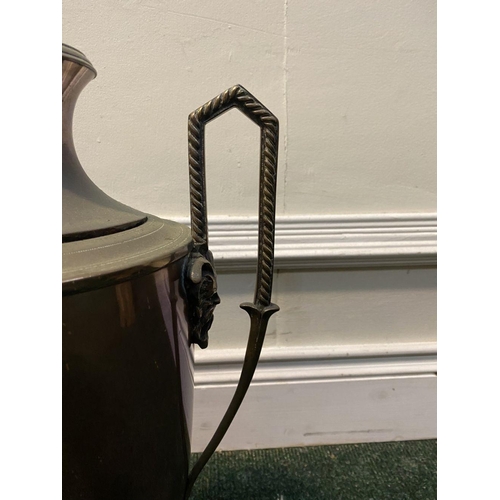 82 - AN ANTIQUE WILLIAM C. BURTON COPPER SAMOVAR, urn form with shaped engraved handles, decorative tap, ... 