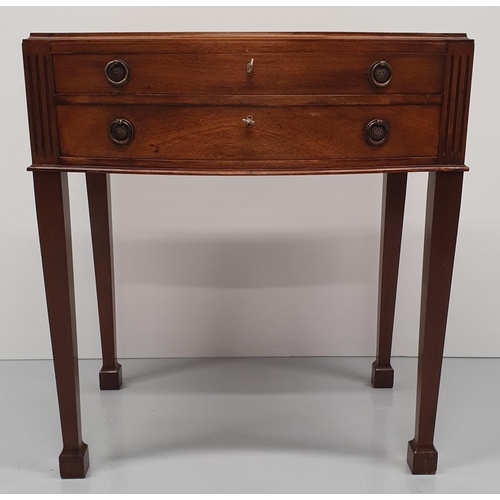 10 - A GOOD QUALITY 20TH CENTURY MAHOGANY TWO DRAWER CANTEEN CUTLERY TABLE, the slightly bow fronted tabl... 