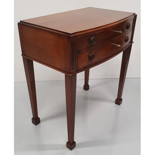 10 - A GOOD QUALITY 20TH CENTURY MAHOGANY TWO DRAWER CANTEEN CUTLERY TABLE, the slightly bow fronted tabl... 