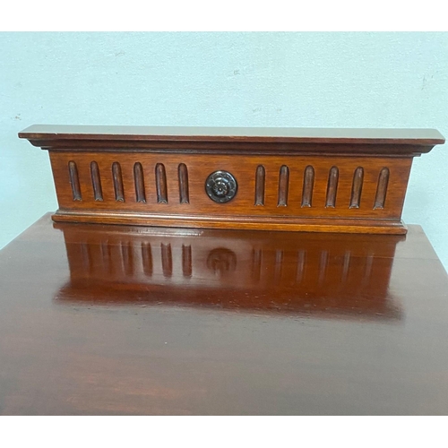 102 - A MAHOGANY ADAM’S STYLE FALL FRONT FIRE PURDONIUM, to the top is a raised back gallery with fluted d... 