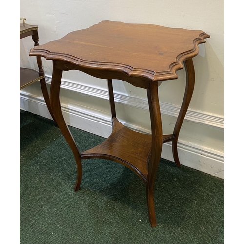 107 - AN ANTIQUE MAHOGANY SERPENTINE SHAPED OCCASSIONAL TABLE, standing on cabriole leg conjoined by shape... 