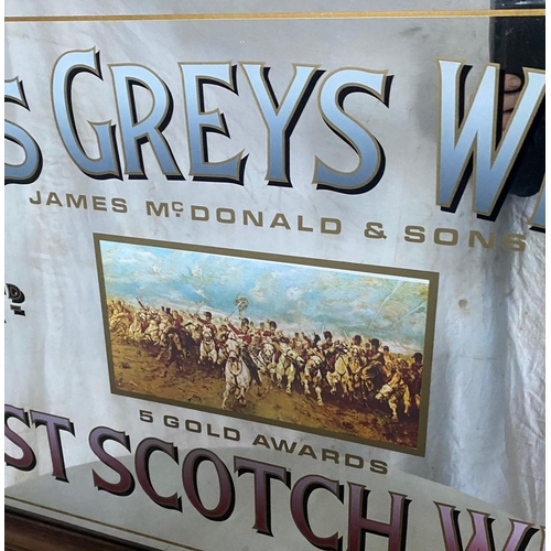 109 - A FRAMED SCOTS GREYS WHISKEY MIRRORED ADVERTISMENT / SIGN, James McDonald & Sons, established 1813 –... 