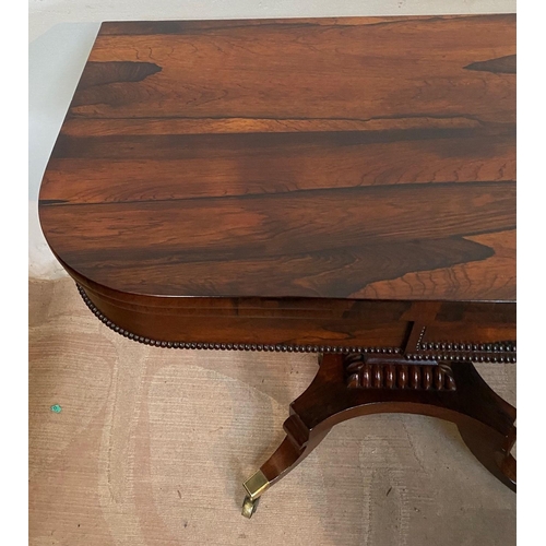 11 - A VERY FINE WILLIAM IV ROSEWOOD FOLD OVER CARD TABLE, beautiful Rosewood table with rounded front co... 