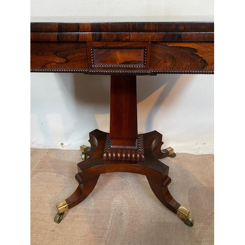 11 - A VERY FINE WILLIAM IV ROSEWOOD FOLD OVER CARD TABLE, beautiful Rosewood table with rounded front co... 