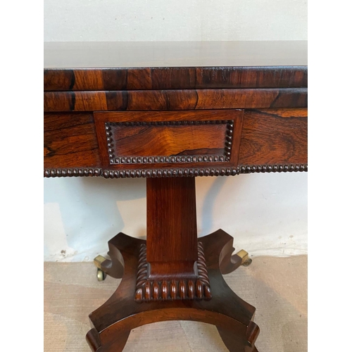 11 - A VERY FINE WILLIAM IV ROSEWOOD FOLD OVER CARD TABLE, beautiful Rosewood table with rounded front co... 