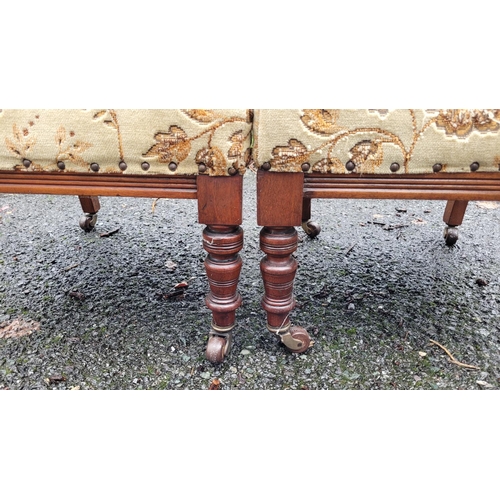 117 - A LOVELY PAIR OF EDWARDIAN LOW RISE ‘NURSING’ / BEDROOM CHAIRS, each with a carved & pierced back re... 