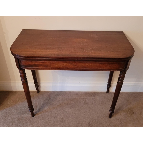 127 - A GOOD QUALITY 19TH CENTURY MAHOGANY FOLD OVER TEA TABLE, with cockbead detail to the frieze, canted... 