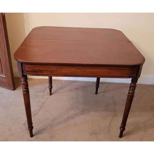 127 - A GOOD QUALITY 19TH CENTURY MAHOGANY FOLD OVER TEA TABLE, with cockbead detail to the frieze, canted... 