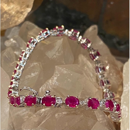 13 - A BEAUTIFUL 18CT WHITE GOLD BURMESE RUBY AND DIAMOND TENNIS BRACELET, claw set, ruby weight 12.48cts... 