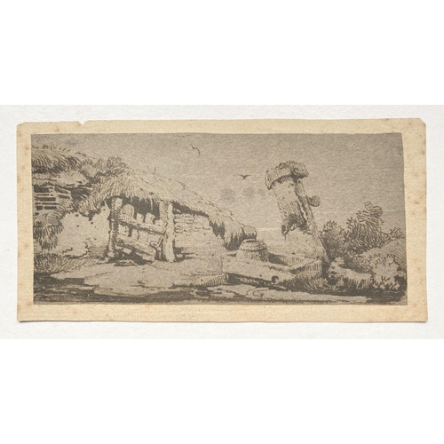 143 - SAMUEL PROUT (British, 1783–1852), “OLD WATER PUMP”, soft ground etching on grey laid paper on buff ... 