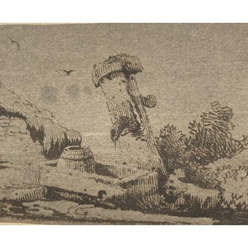 143 - SAMUEL PROUT (British, 1783–1852), “OLD WATER PUMP”, soft ground etching on grey laid paper on buff ... 