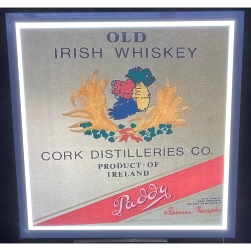 151 - AN ‘OLD IRISH WHISKEY – CORK DISTILLERIES’ LIGHT UP ADVERTISING SIGN, electrical. 60 x 60cm (we advi... 