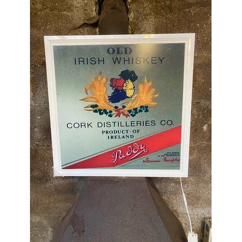 151 - AN ‘OLD IRISH WHISKEY – CORK DISTILLERIES’ LIGHT UP ADVERTISING SIGN, electrical. 60 x 60cm (we advi... 