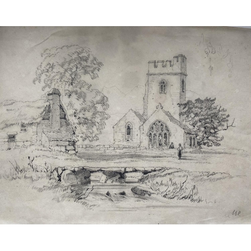 156 - SAMUEL GILLESPIE PROUT (British, 1822-1911), “COUNTRY CHURCH”, graphite drawing on paper, depicting ... 