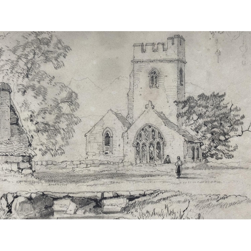 156 - SAMUEL GILLESPIE PROUT (British, 1822-1911), “COUNTRY CHURCH”, graphite drawing on paper, depicting ... 